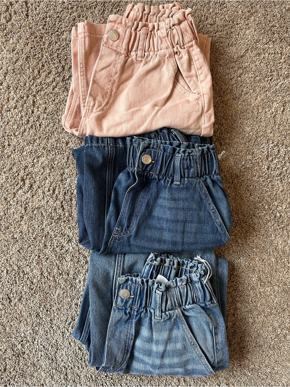 H&M Girls Elastic-Waist Denim & Pink Pull-On Pants Set